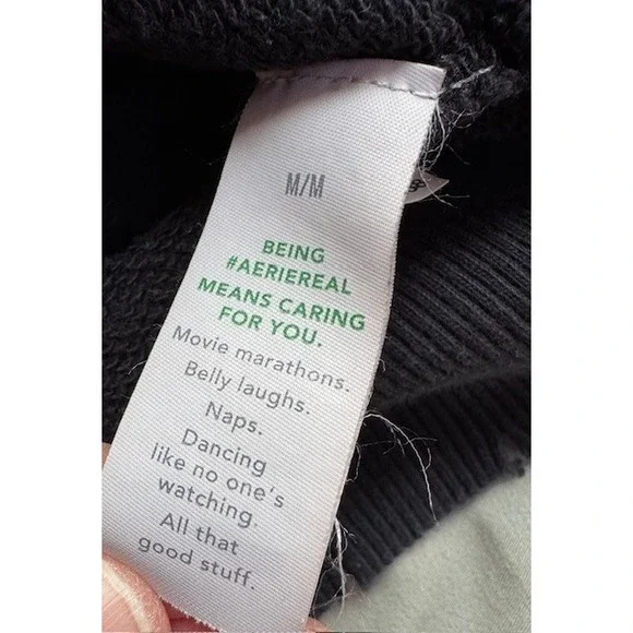 Aerie MED Oversized Sweatshirt Laced Neck Black Relaxed Fit Sporty Lounge‎ Comfy - Picture 8 of 11